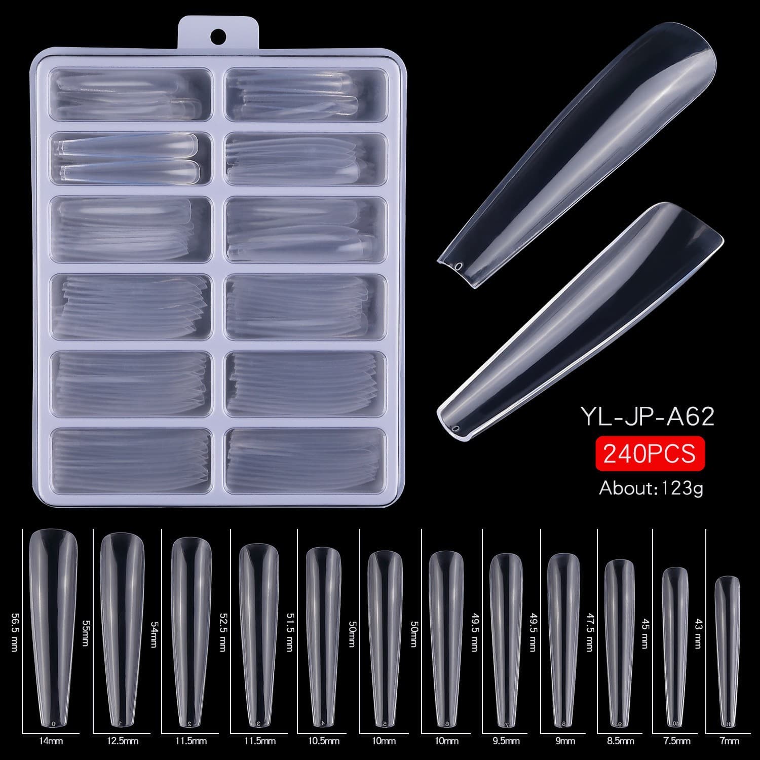 Nail Tips Extended Full Cover Nails 240 Pieces Boxed Transparent Natural Color Full Cover Flat Head XXXL Full Cover Nail Tips