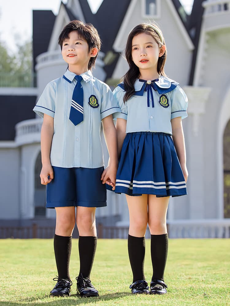 2026 new college British style primary school students summer school uniform short-sleeved shirt graduation photo children's class uniform kindergarten