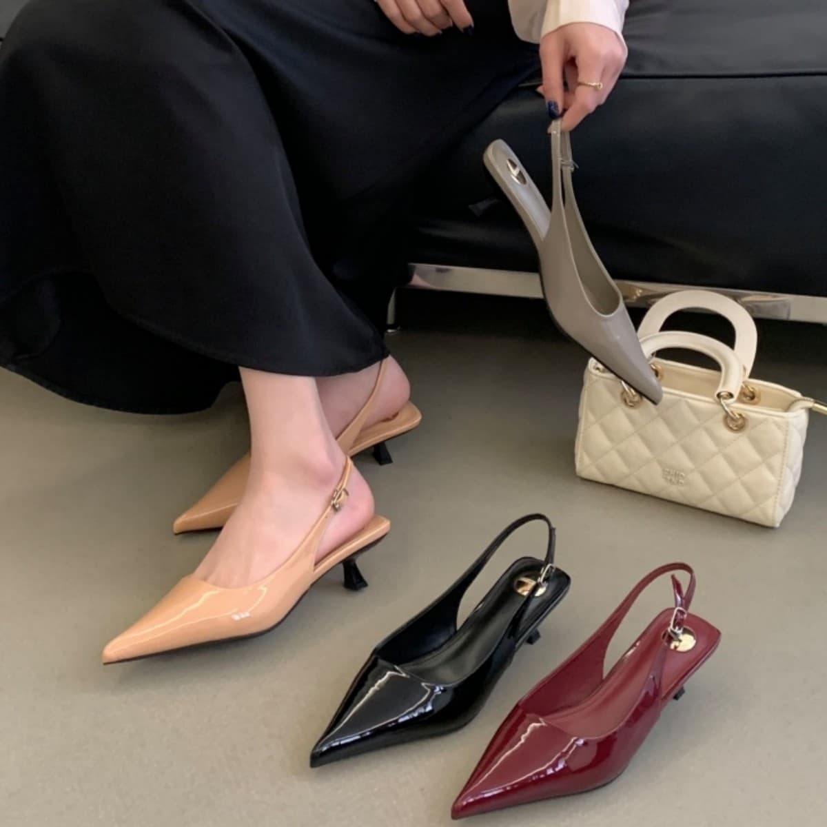 Early Spring New Pointed Toe Open Back Strap Stiletto Heels Women 2026 Elegant Sexy Shallow Retro Low Heel Sandals