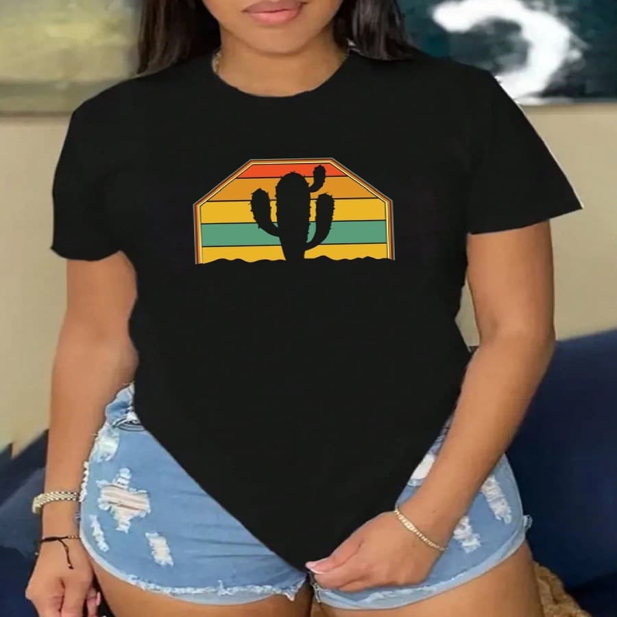 Cross-border In Stock Printed Short Sleeve T-Shirt for Women, Fun Top, New European and American Style Summer Casual Loose Short Sleeve T-Shirt Women's Clothing