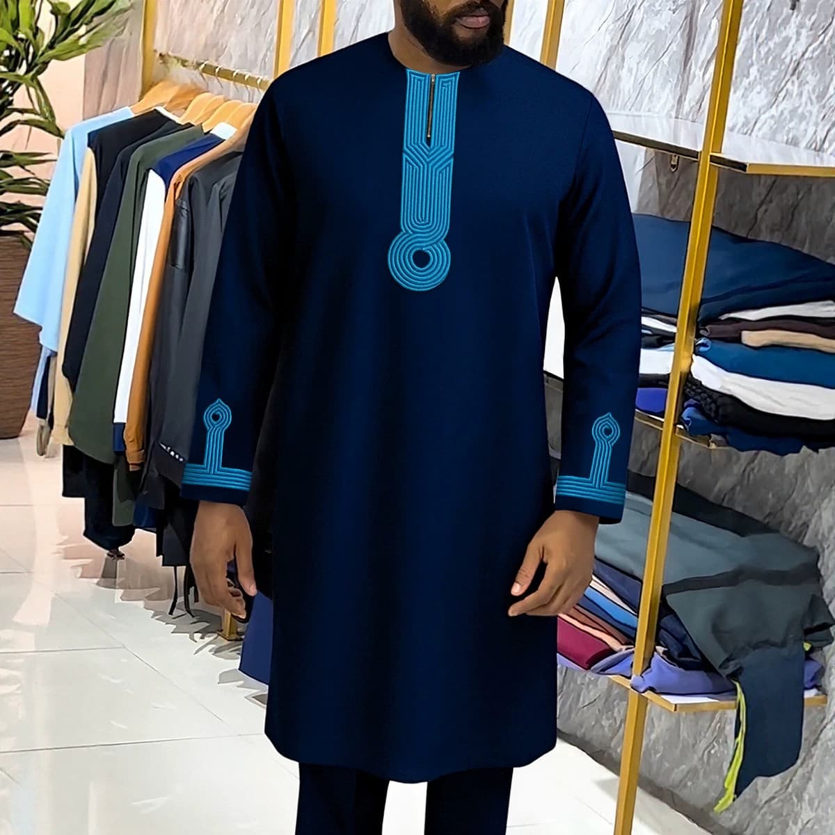 2024 Men's Ethnic Suit AliExpress Amazon Embroidered Style Casual Versatile Ethnic Style Fashion Casual