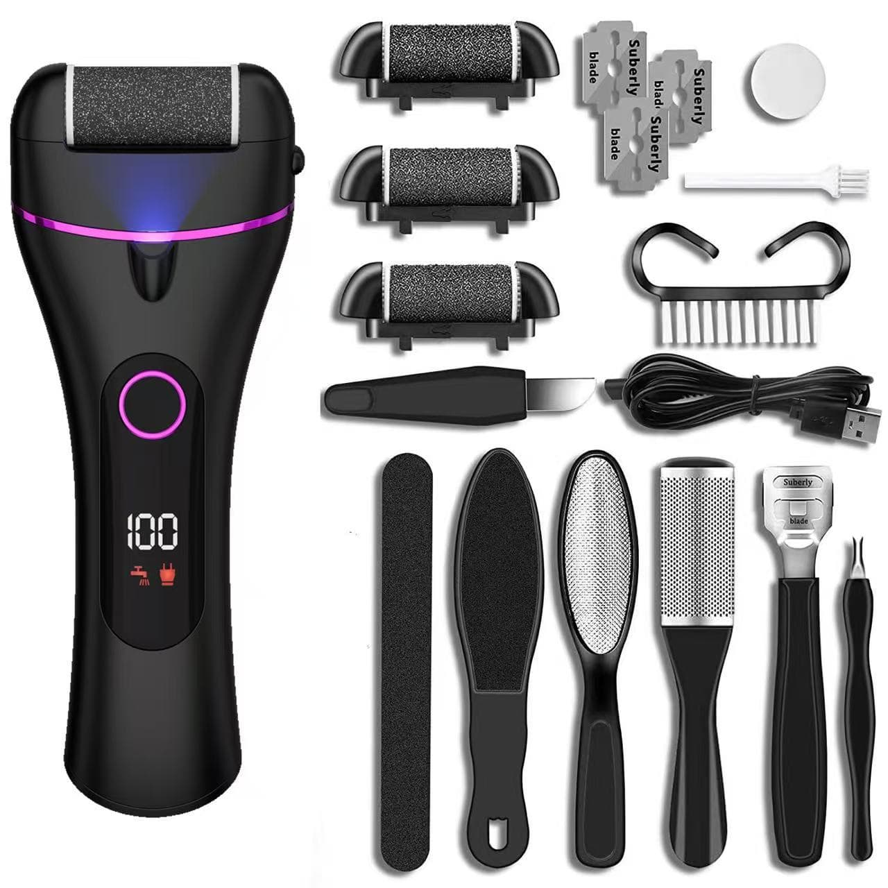 New three-speed Type-C foot file for dead skin and callus removal, digital display rechargeable multi-functional set