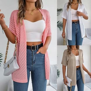 New Summer Style European and American Hollow Knit Cardigan Short Sleeve Vacation Sun Protection Shirt Independent Site Cross-border Women's Clothing