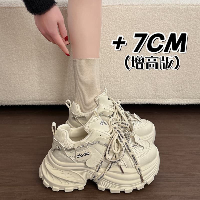 Small Chunky Platform Dad Sneakers for Women 2026 New Style Versatile Thick Sole Casual White Sports Shoes