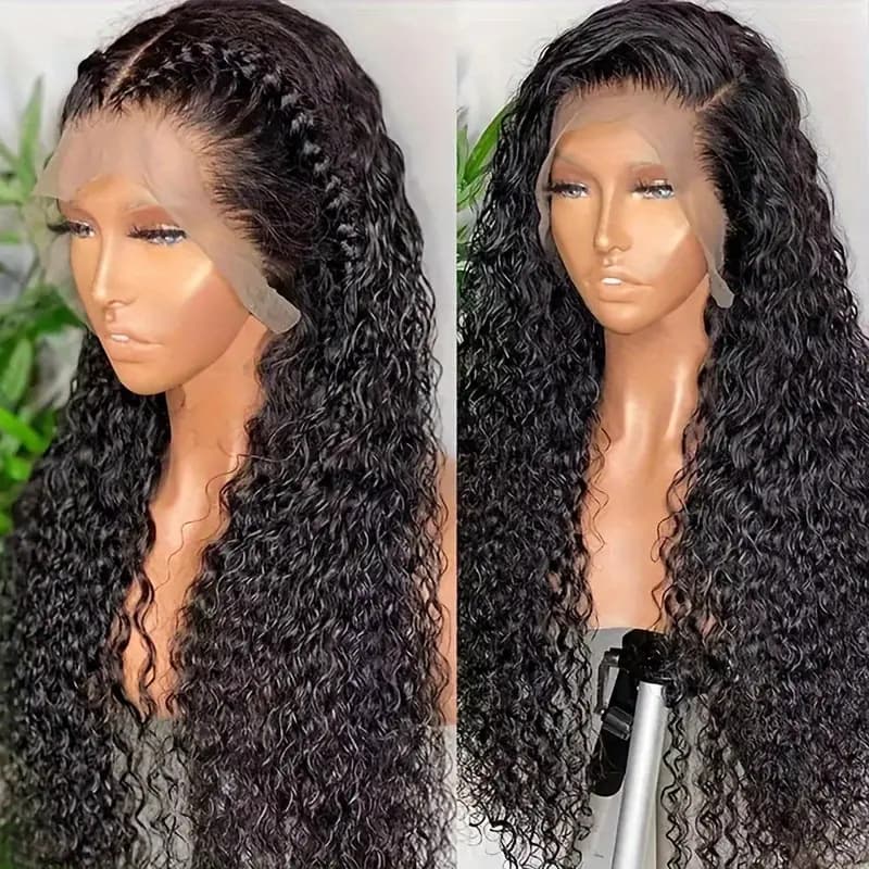 Front Lace Wig for Women with Middle Parting, Black Small Curly Long Hair, Fluffy and Natural Full Head Cover Front Lace Wig
