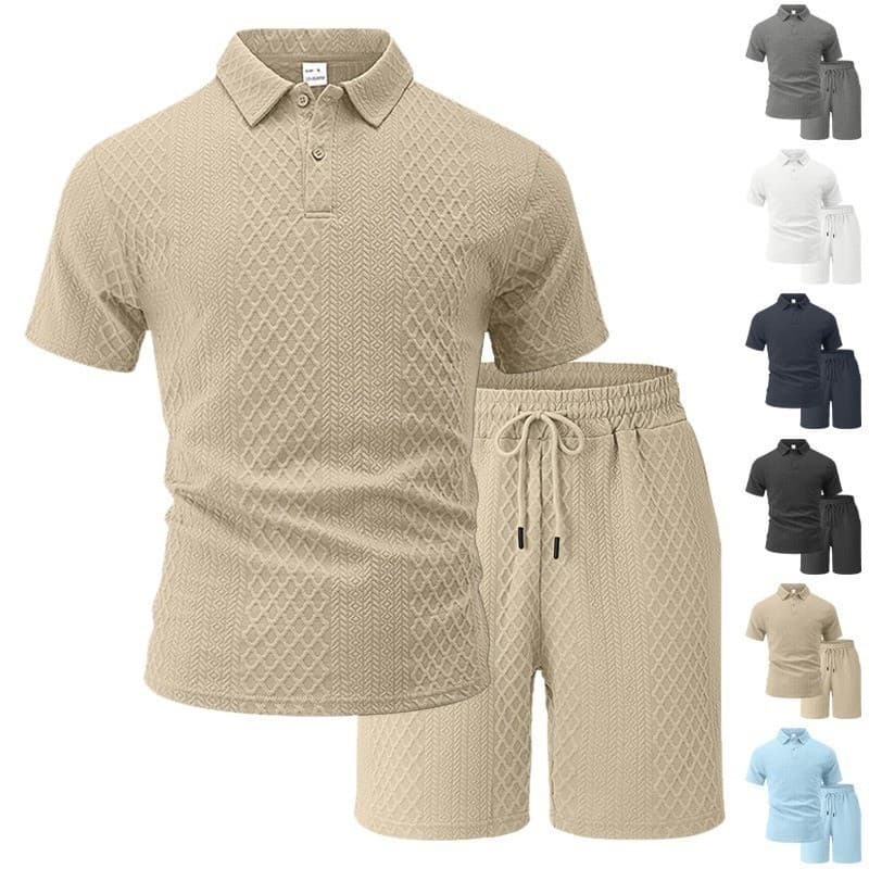 Cross-border Men's Polo Shirt Summer Short Sleeve T-Shirt Jacquard Fabric Sports Suit Casual Turn-down Collar Shirt
