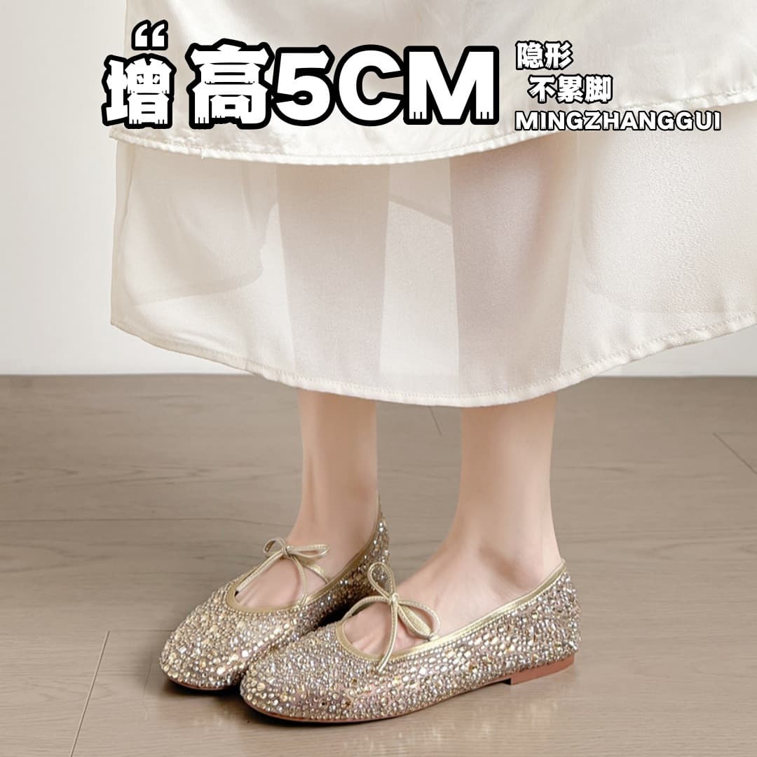 In Stock~Sheepskin French Rhinestone Single Shoes Women 2026 Summer New Hollow Fishnet Dress Ballet Mary Jane Shoes