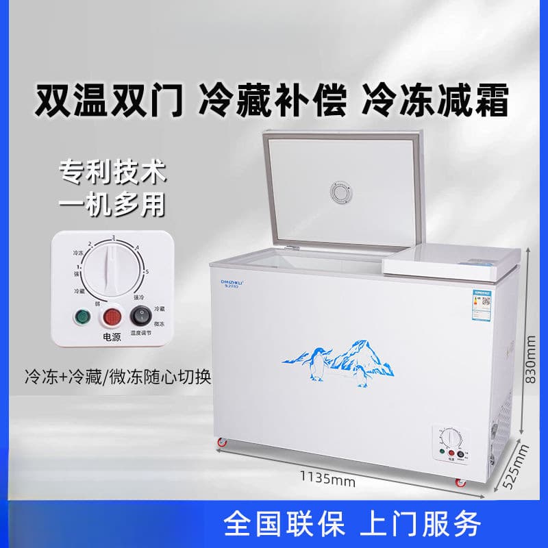 Dual Temperature Double Door Freezer Horizontal Refrigeration/Freezing Large Capacity Freezer Energy Saving Car Refrigerator with Free Shipping from Manufacturer