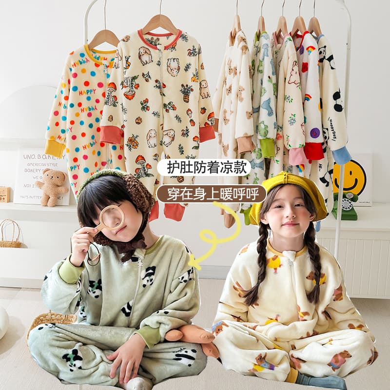 25 Winter Korean Children's Flannel Thickened Split Leg Sleep Bag Baby Warm Pajamas Romper Anti-Kick Quilt Homewear