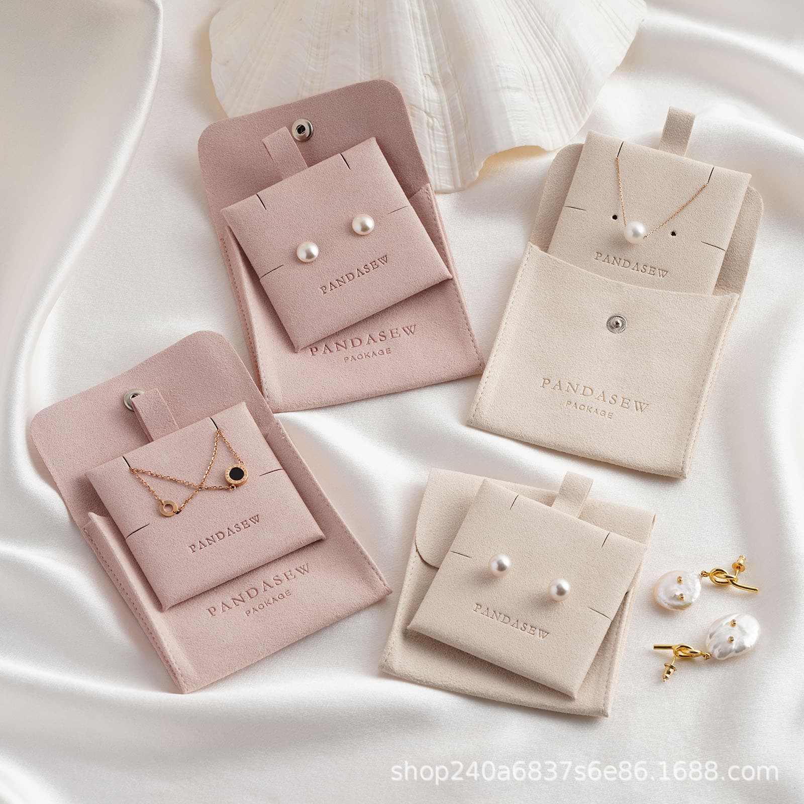 Suede Microfiber Jewelry Bag Inner Card, Ring Necklace Earring Accessory Pouch, Side Snap Button Bag Set