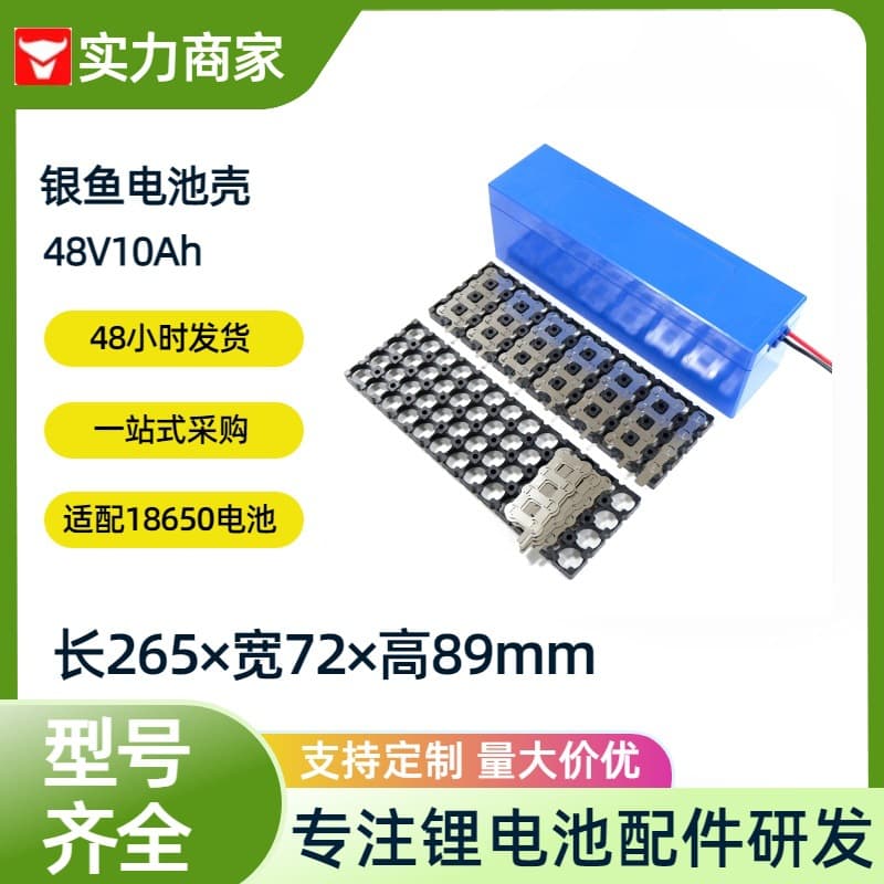 24V/36V/48V Battery Case 18650 Lithium Battery Box Silver Fish Shape Long Case with Bracket Nickel Strip BMS