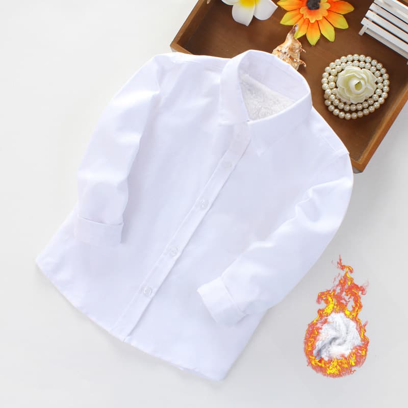Thickened Fleece Lined Children's Shirt Warm Performance Costume for Boys and Girls Autumn Winter Clothes White Long Sleeve