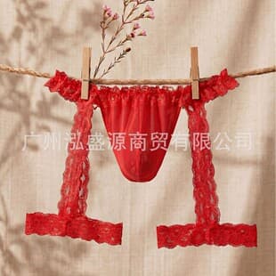 Cross-Border Men's Sexy Underwear Wholesale Lace Leg-Binding Boxer Briefs Thong Transparent Mesh Stretch Sexy