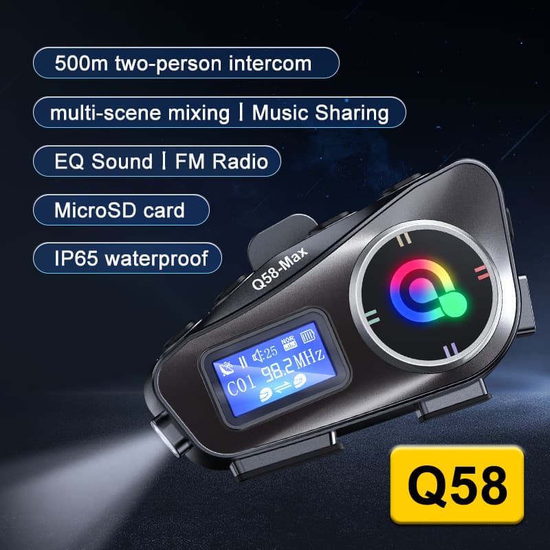 Q58Max Cross-Border Special Helmet Bluetooth Headset MP3 Mixing Music Sharing LCD Screen FM Intercom Helmet Headset