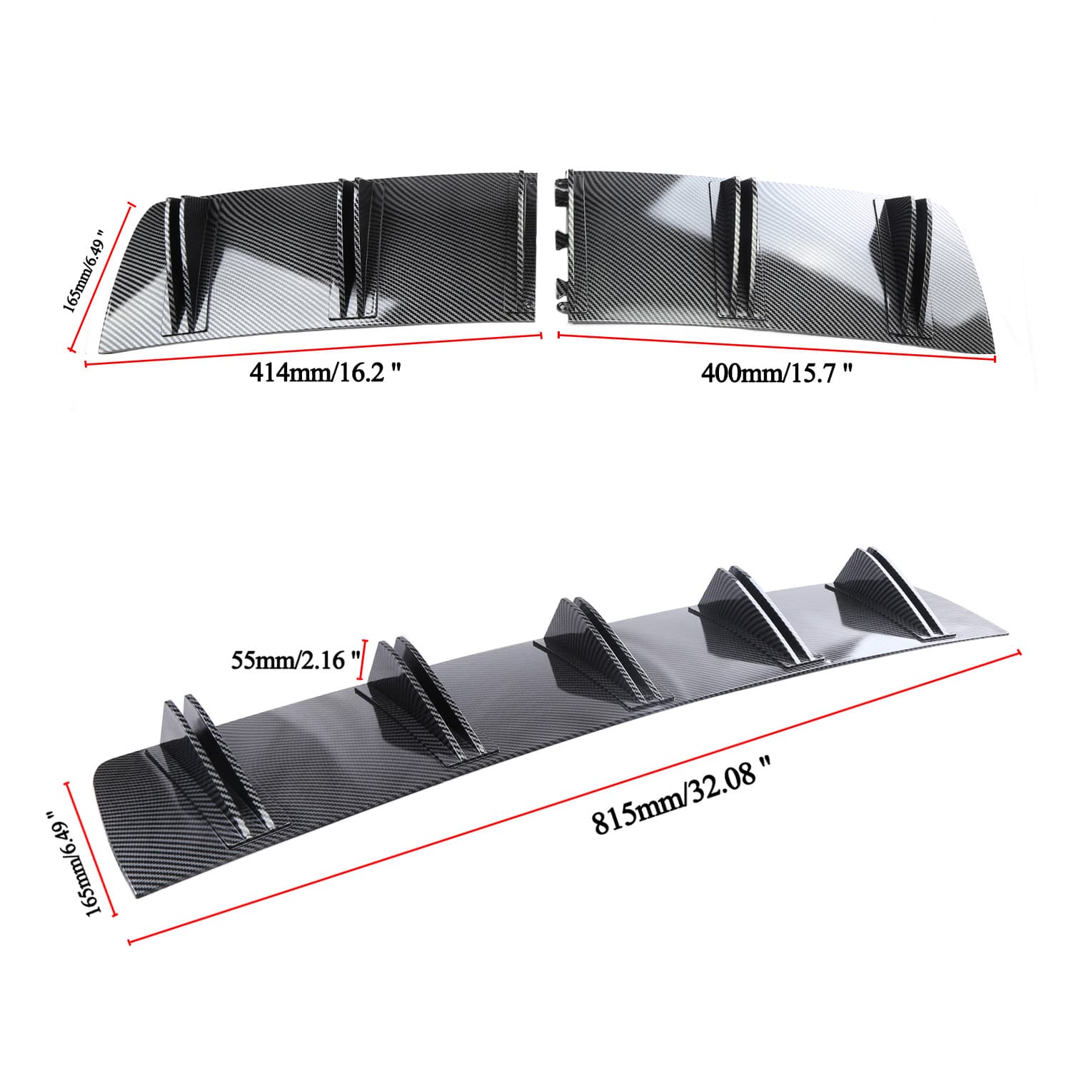Car Modified Segmented Rear Spoiler, Two-Stage Diffuser, Shark Fin Chassis Rear Spoiler Split Deflector