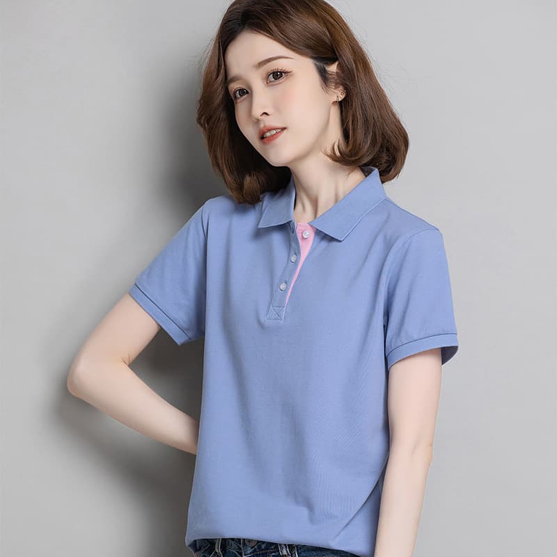 Slim Fit Short Sleeve Polo Shirt Women's Business Casual Cotton Shirt Stylish Commute Style Button Detailing Standard Sleeve