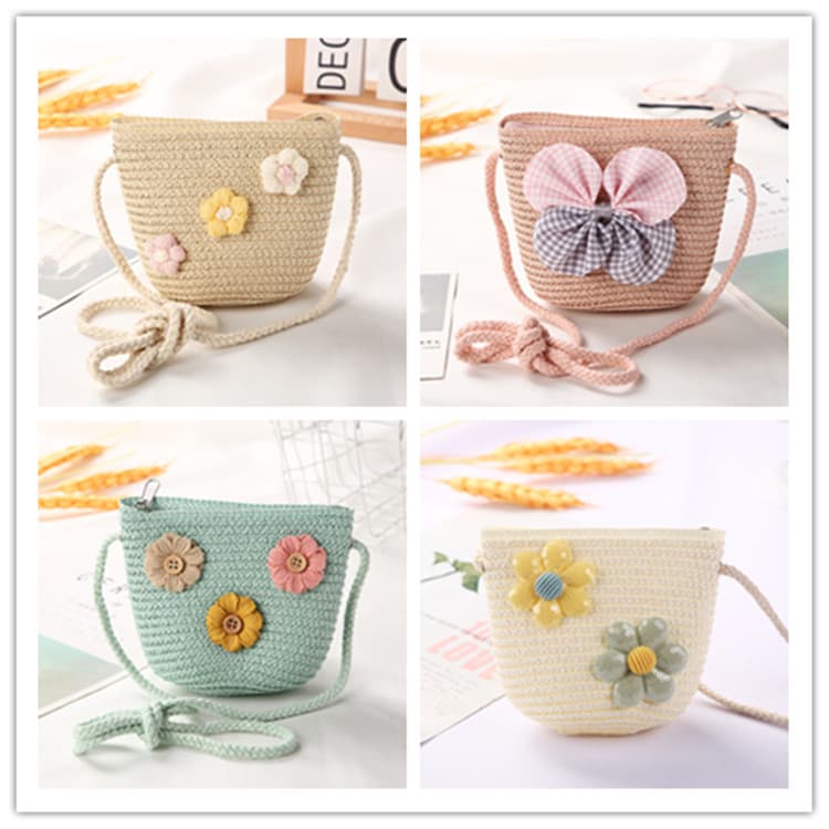 Fashionable Children's Mini Straw Woven Bucket Bag Lightweight Single Shoulder Slant Cross Small Bag For Women And Babies