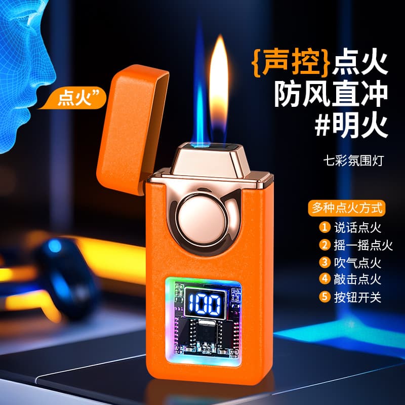 Trendy Portable Lighter with Unique Design, Popular Voice-Activated Lighter, Advanced Technology Sensor Ignition, Windproof Dual Flame Lighter