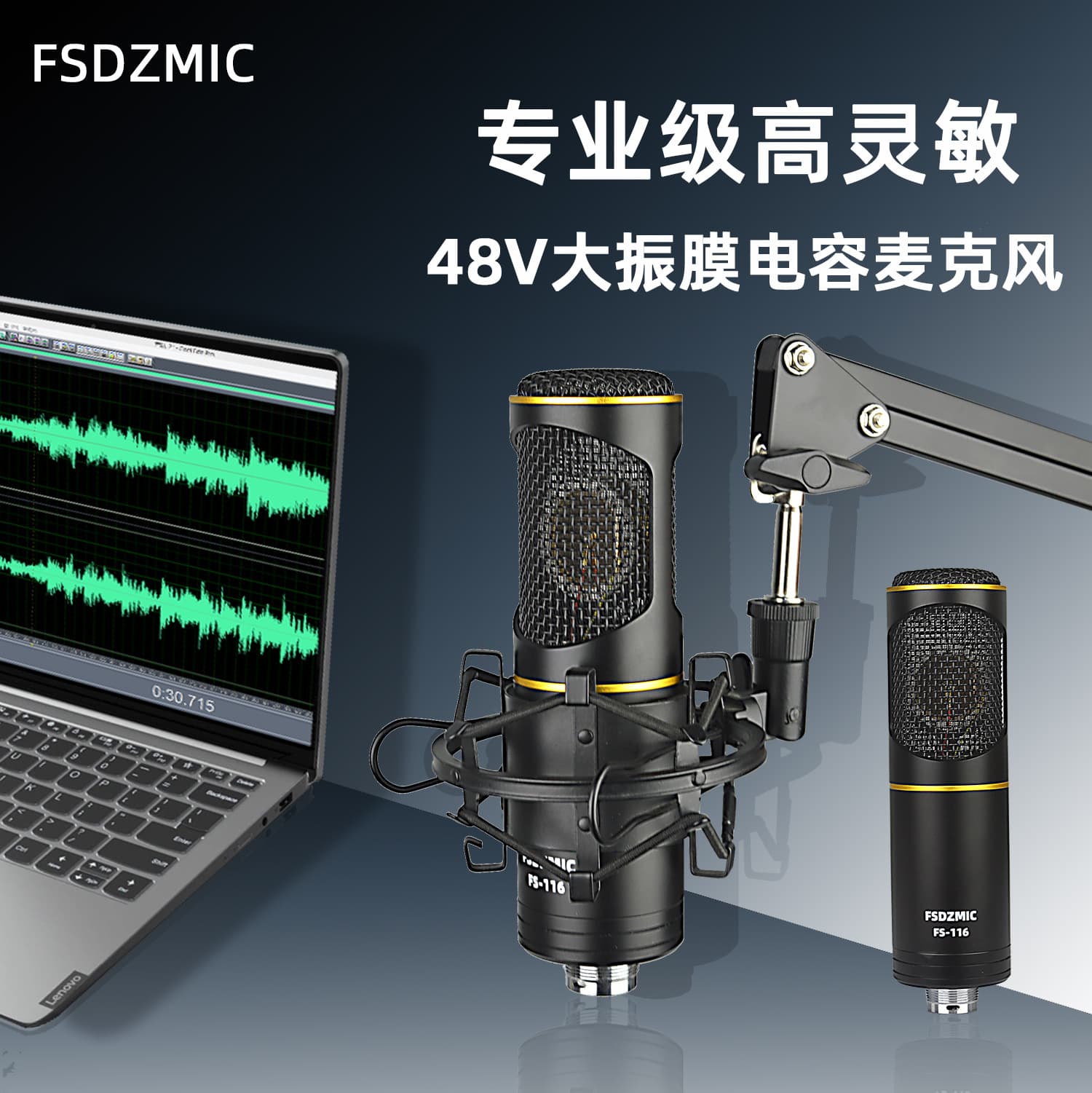 FSDZMIC Professional Desktop Condenser Microphone Large Diaphragm Recording Mic for Streaming And Singing with 48V Power Supply