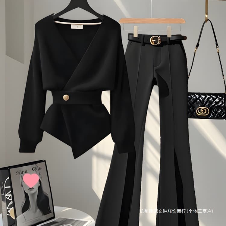 Mature Elegance Autumn/Winter Set New Arrival Waist-Tightening Slim Knit Top with Casual Pants Fashionable Chanel-Style Two-Piece Outfit