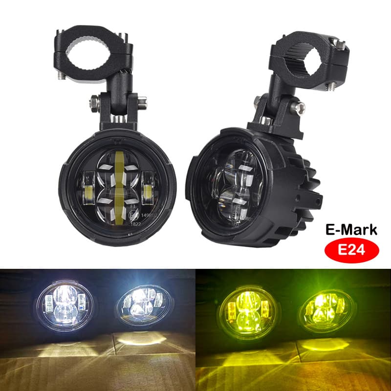 Motorcycle LED Fog Light Dual Color White Yellow High Low Beam Flashing Driving Light LED Spot Light Auxiliary Headlight