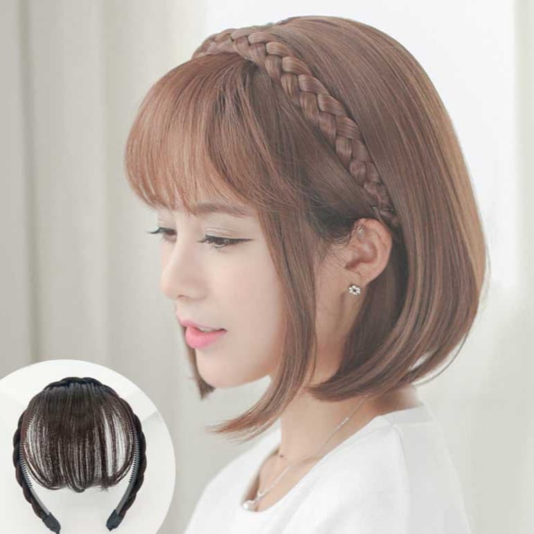 Braided Hairband Wig Bangs Piece One-Size-Fits-All Side Bangs Flat Hairband Hair Accessories Easy to Wear for Ladies
