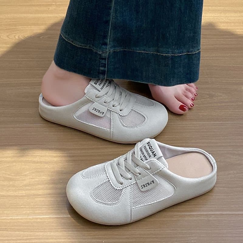 Thick-Soled Backless German-Style Trainers with Closed-Toe Design, Women's Slip-On Mules for Outdoor Wear, 2025 New Summer Model, Easy-To-Wear Lazy Shoes, Sandals