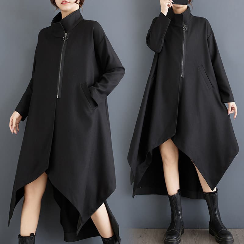 Real Shot Autumn/Winter Niche British Style Dark Trench Coat Fashion Versatile Loose Slimming Mid-Length Irregular Jacket