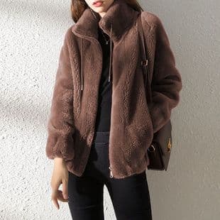 Short Jacket Women Ins Winter Thickened Double-Sided Fleece Stand Collar Warm Hoodie Women Zip Up Fleece Jacket