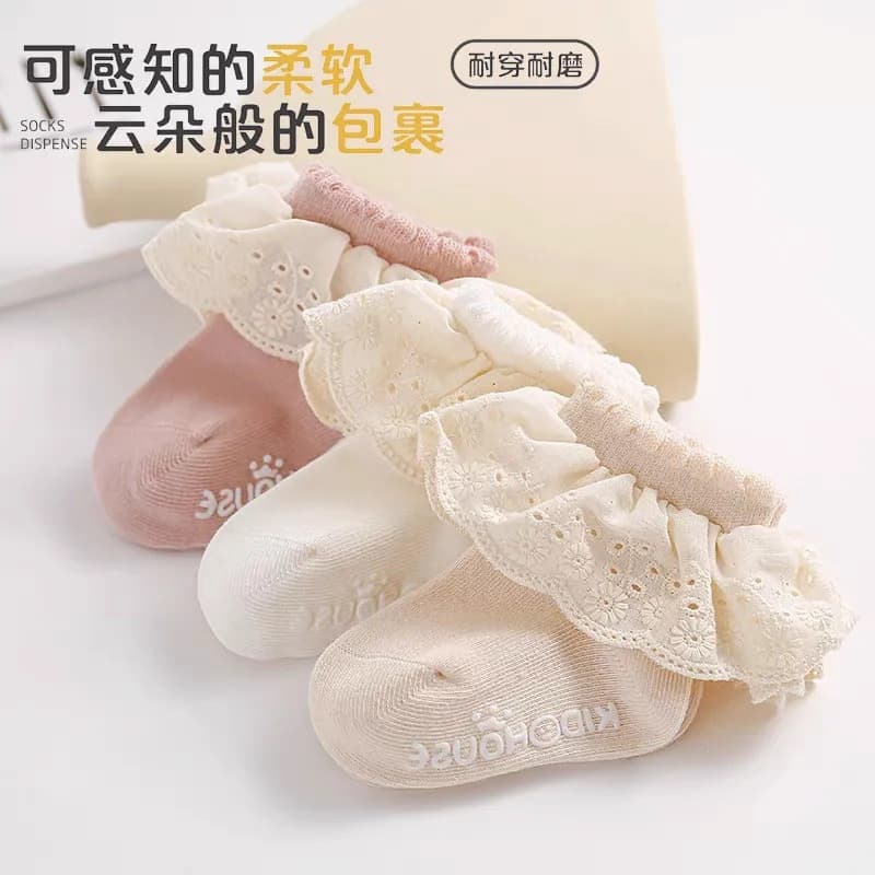 Baby Socks Wholesale for Export Cross-Border Spring and Autumn Lace Socks Non-Slip Non-Binding Legs Newborn Girls Cotton Socks