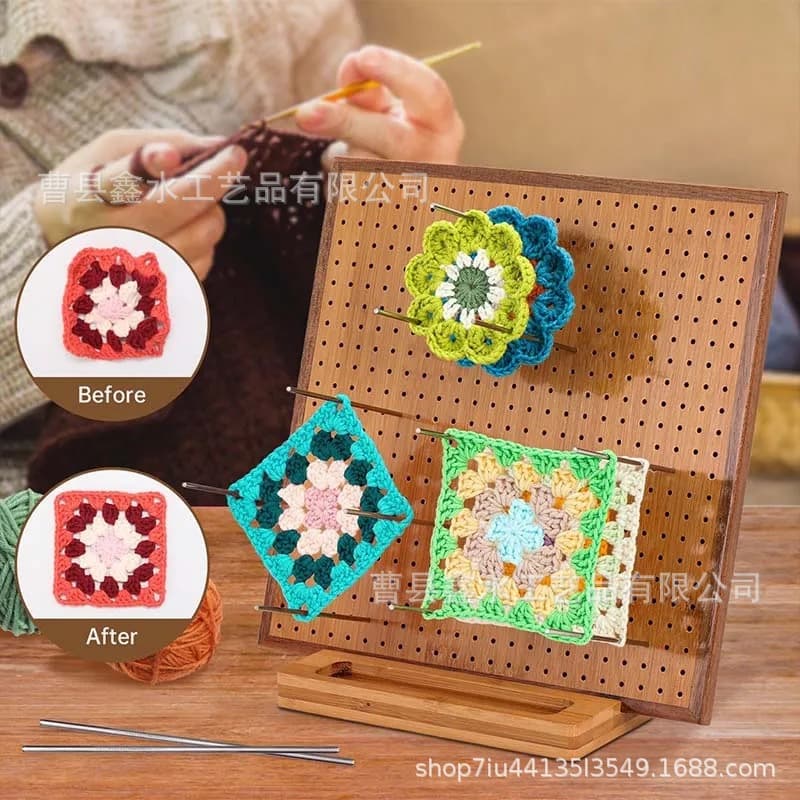 Solid Wood Pegboard Bamboo Crochet Board Gift for Grandma Crochet Knitting Board Wooden Square Shaping Tool Board