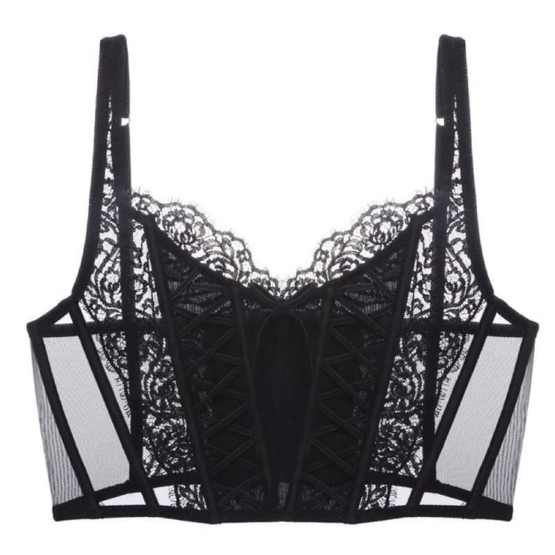 French Women's Underwear Thin Mesh Lace Bra Large Bust Small Frame Shaping Fishbone Bra
