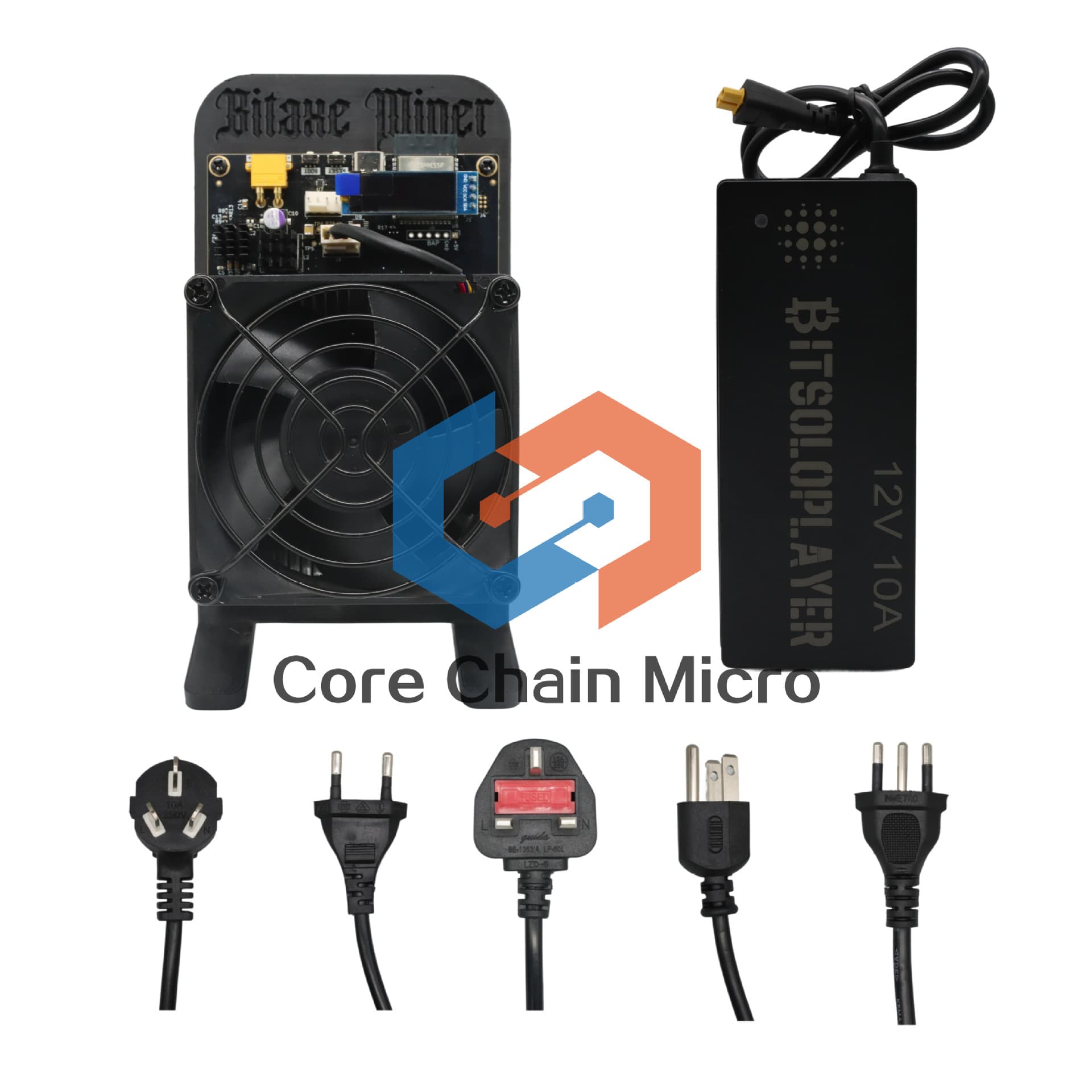 Bitaxe 702 Supra Hex 4.2T 120W Power Consumption with Power Supply, Black and Orange Stand, Factory Direct