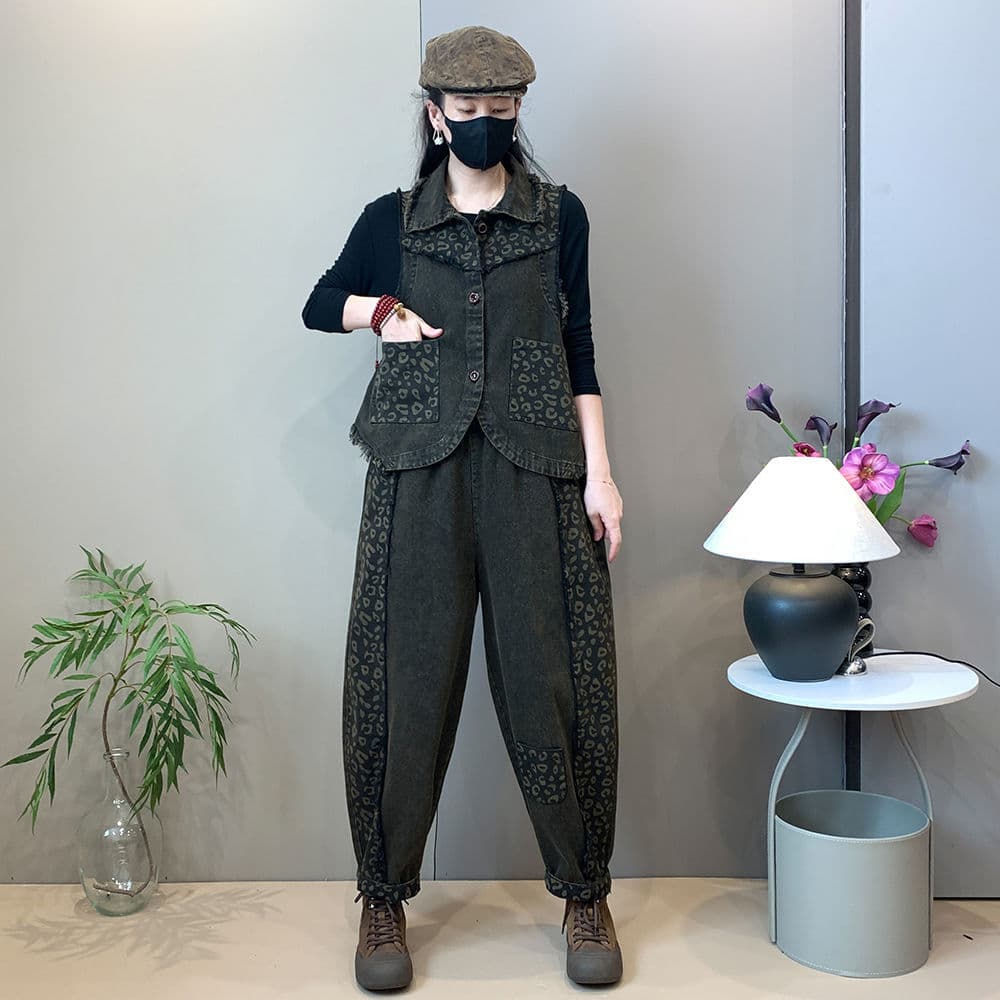 2025 Spring New Fashion Casual Chic Loose Plus Size Washed Denim Vest + Pants Two-Piece Set