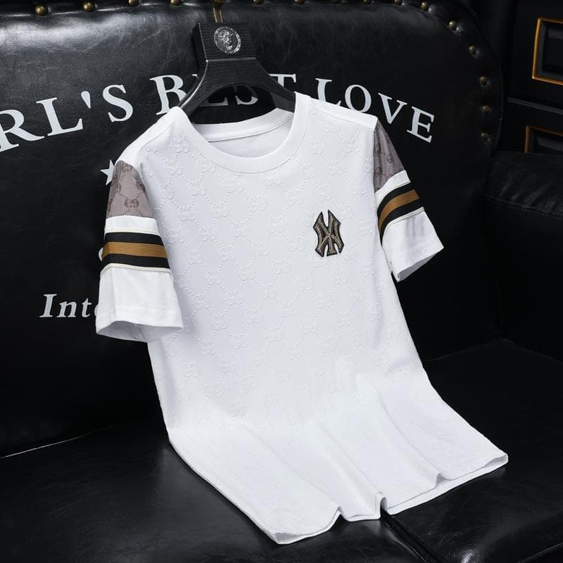 Men's Summer New Stylish Trendy Printed Short-Sleeved T-Shirt Men's Trendy Brand Fashion Korean Style Mercerized Cotton Half-Sleeved T-Shirt