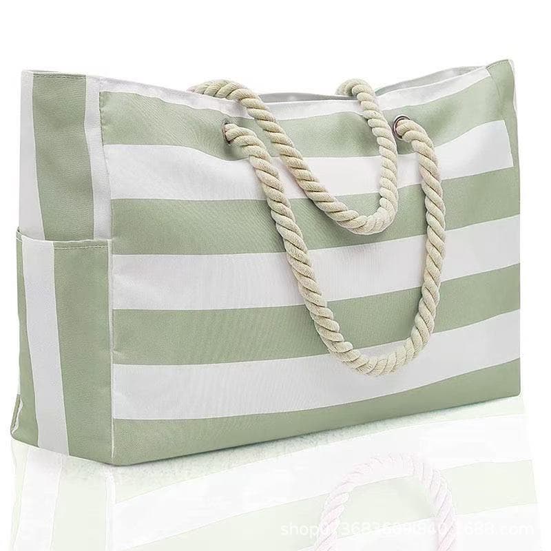 Striped Beach Bag Large Capacity Sand-Proof Waterproof Shoulder Bag Pool Outdoor Travel Bag Multi-Pocket