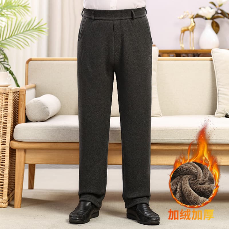 Winter season dad casual men's pants fleece and extra thickness cotton pants middle-aged and elderly men's clothing outdoor wear elderly warm trousers.