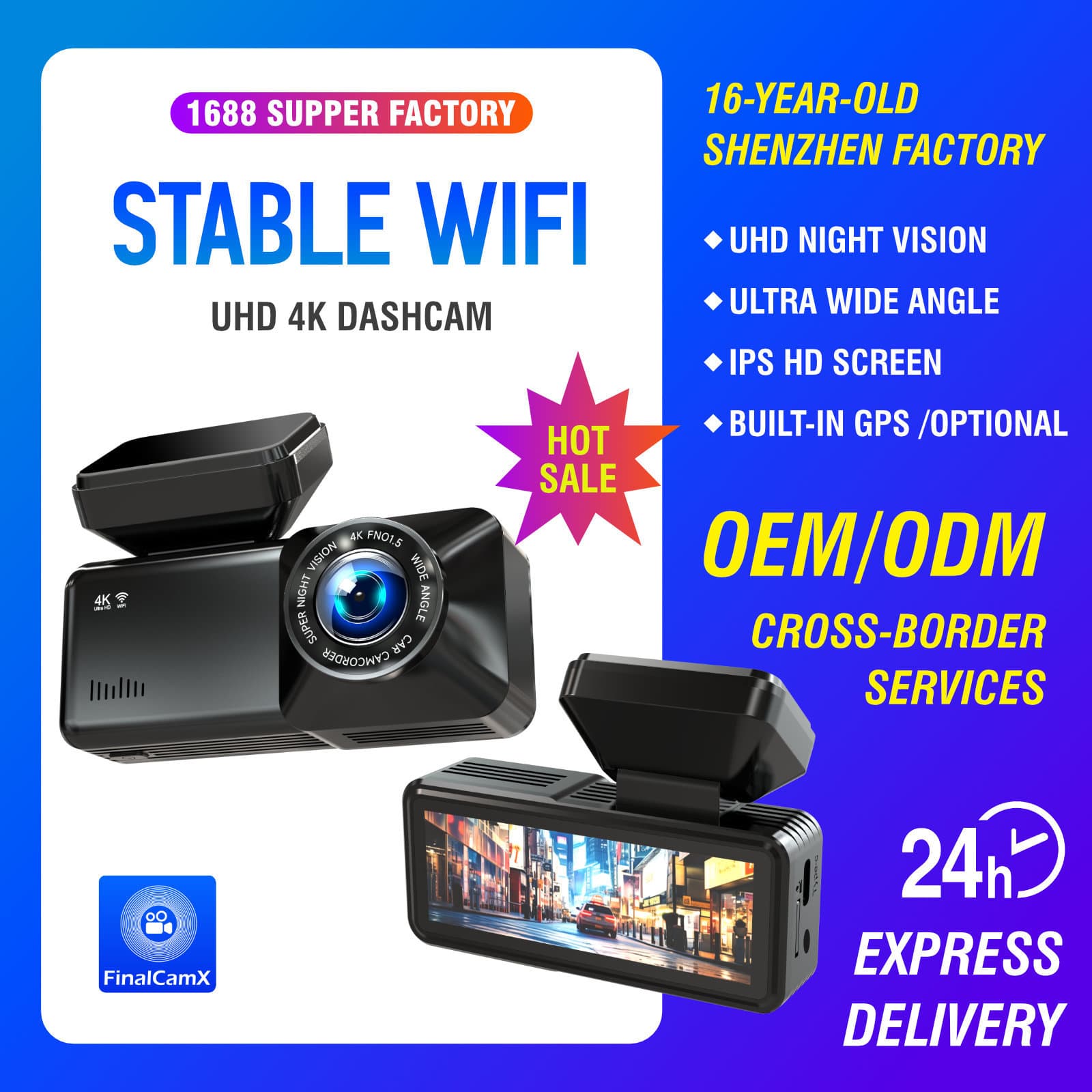 2026 Amazon Cross-border Dashcam 4K HD WiFi GPS Hot Car DVR Dashcam