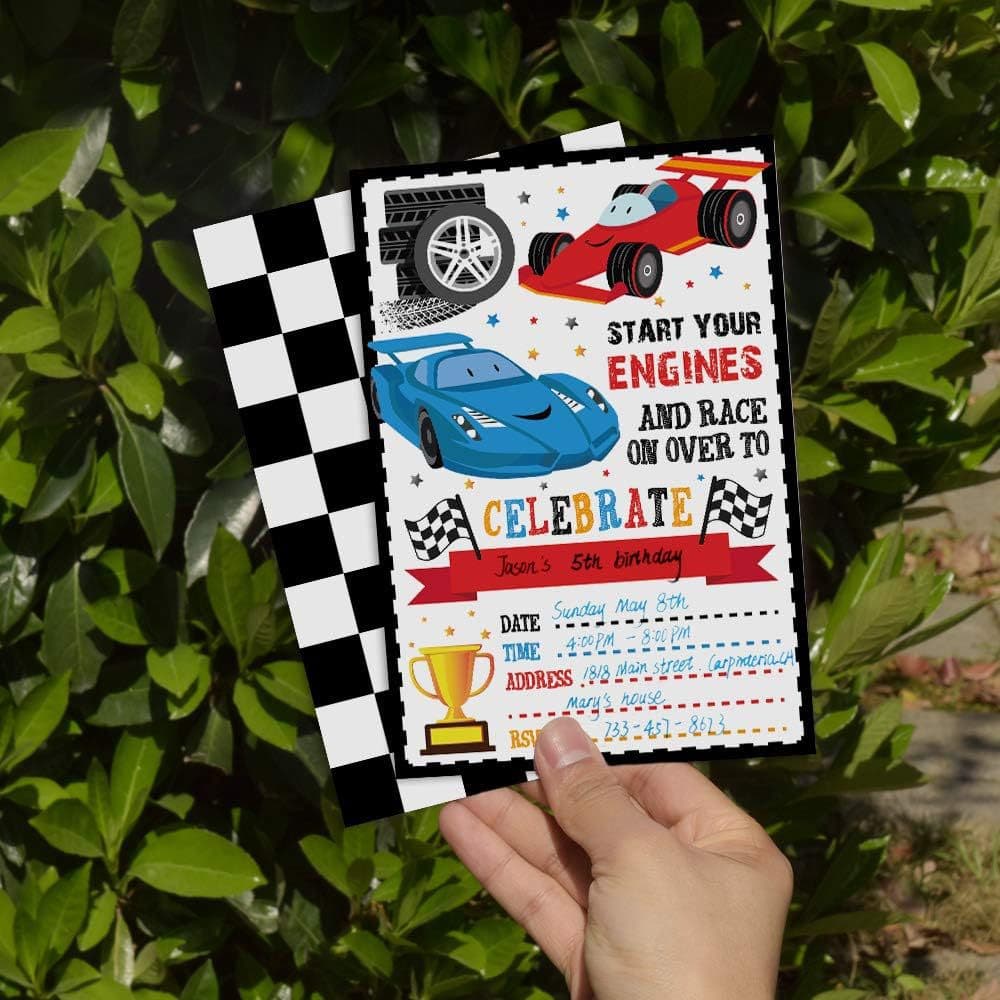 Racing Party Invitation Card, Boy Birthday Baby Shower Graduation Fill-in Style Racing Invitation Card