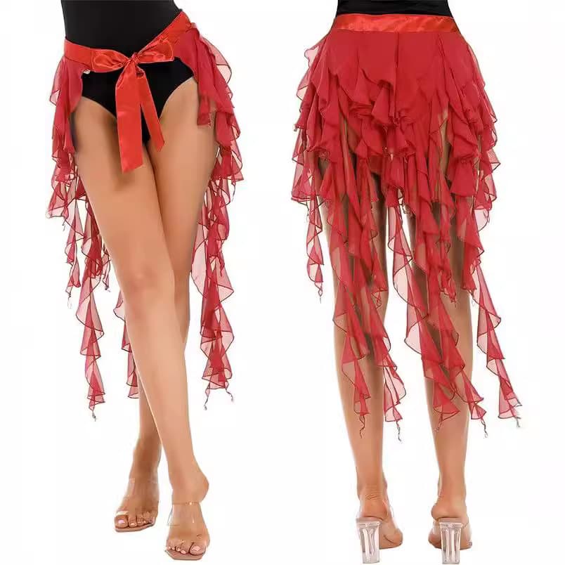 Belly dance nine-tailed fox hip scarf, Indian dance chiffon belt, sago waist chain, oriental dance performance waist belt