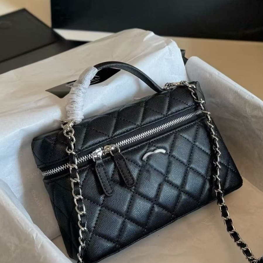 2026 New Hot Selling Bag, Chanel-Style LP Lunch Box Bag, Versatile Caviar Quilted Chain Bag, Shoulder Crossbody Bag