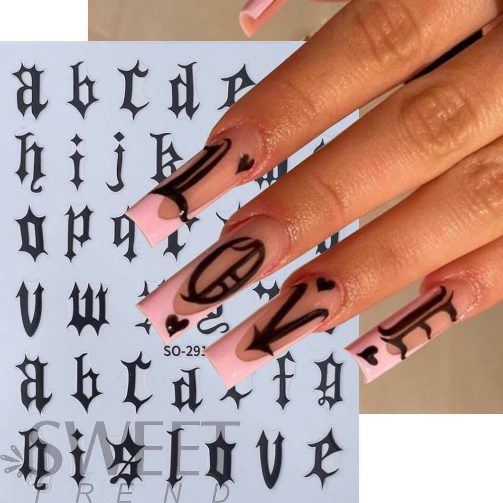 SWEET TREND Cross-border New Simple Letter Nail Stickers Black Versatile Retro English Nail Decals
