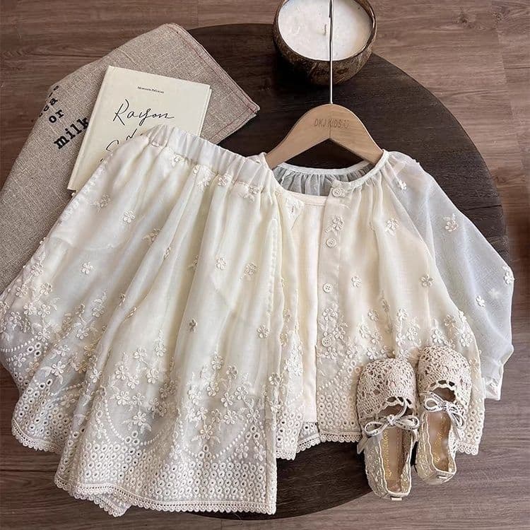 Forest style girls summer clothes 2024 new style fashionable baby girl sun protection clothing suit summer thin children summer style girls