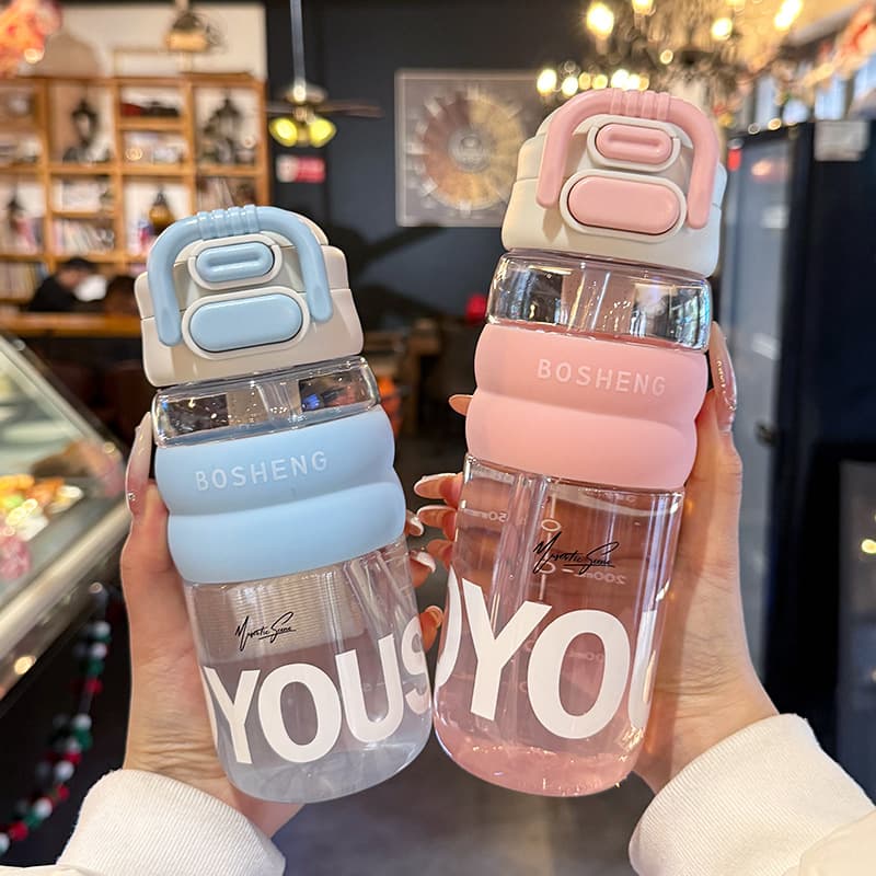 Sports Water Bottle Large Capacity Straw Cup for Kids Dual Drink Cup Portable Straight Cup Student School Cup