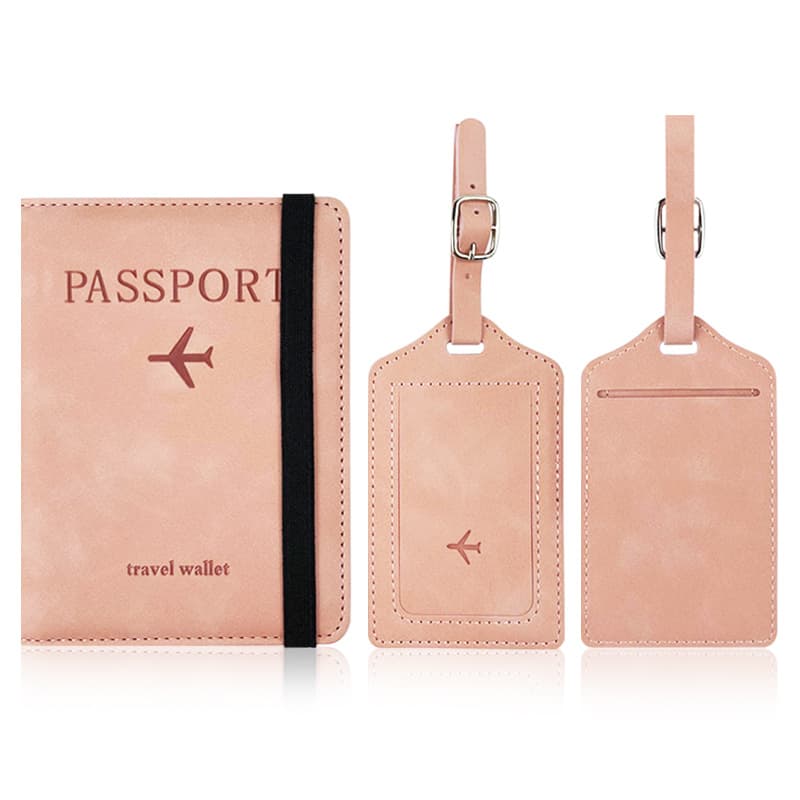 PU Leather Anti-Magnetic Passport Holder & Luggage Tag Set, RFID-Blocking Leather Passport Cover with Document Pouch, In Stock