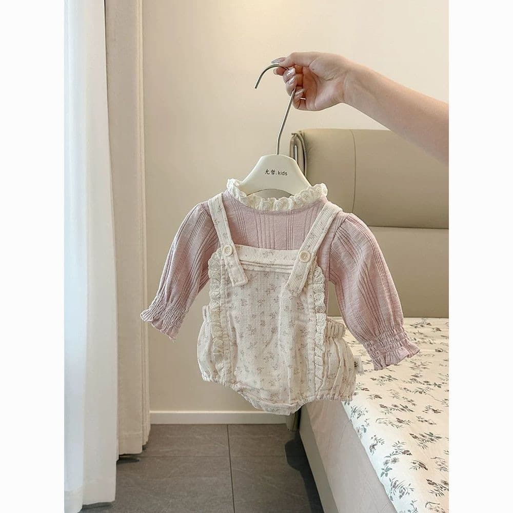 Baby girl clothes, baby one-piece harem, small month old, stylish suspender suit, going out clothes, pink suit, other cotton