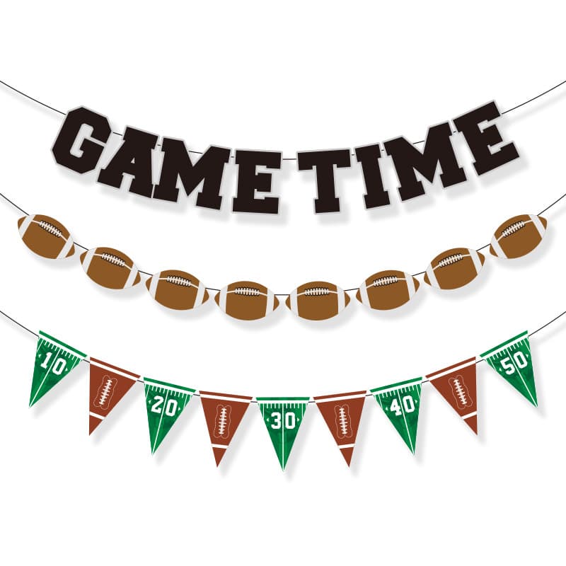 Super Bowl Football Pull Banner Triangle Pennants, American GAMETIME Banner for Sports Theme Party Decor