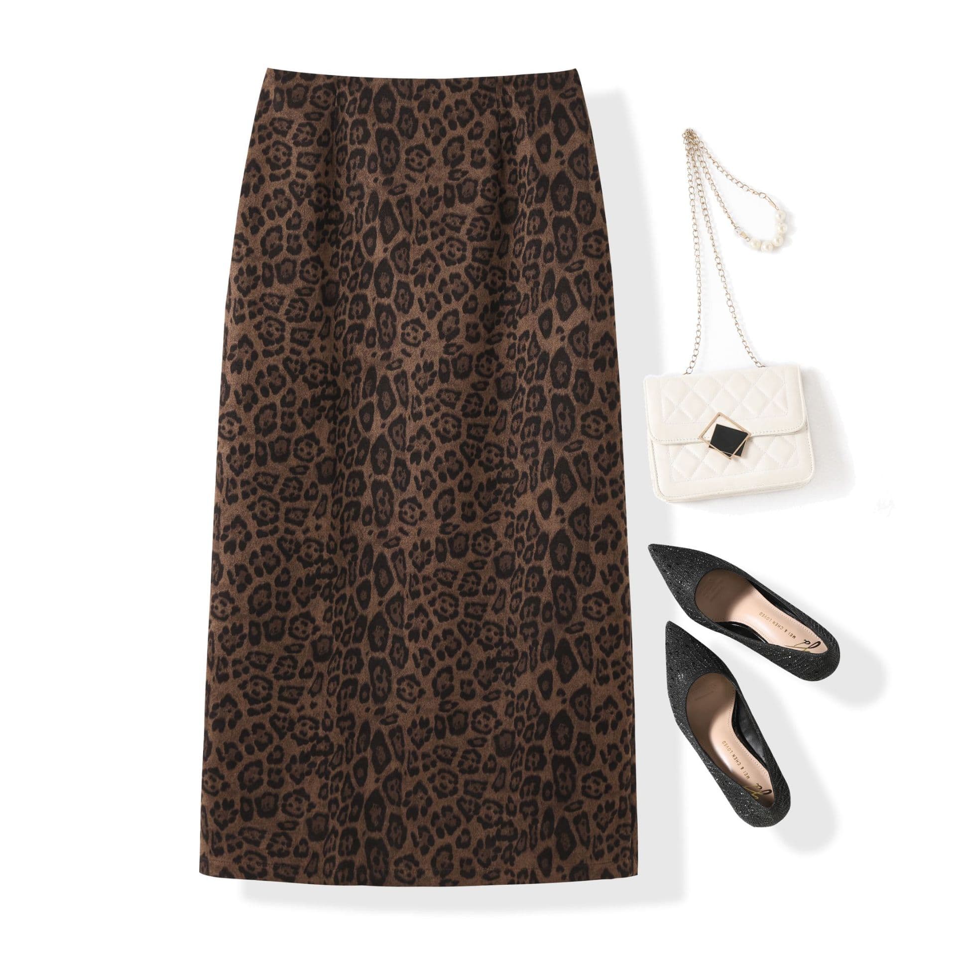[3 Skirt Lengths + Back Slit] Retro Elegant Leopard Print Fashion Women's Clothing Spring Autumn Suede Back Slit Midi Skirt