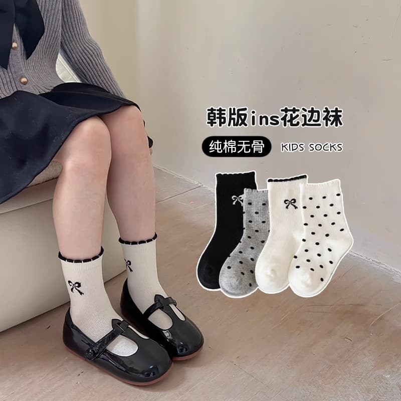 Children's socks wholesale factory direct, ins girls' bow polka dot lace socks, versatile cute princess ankle socks