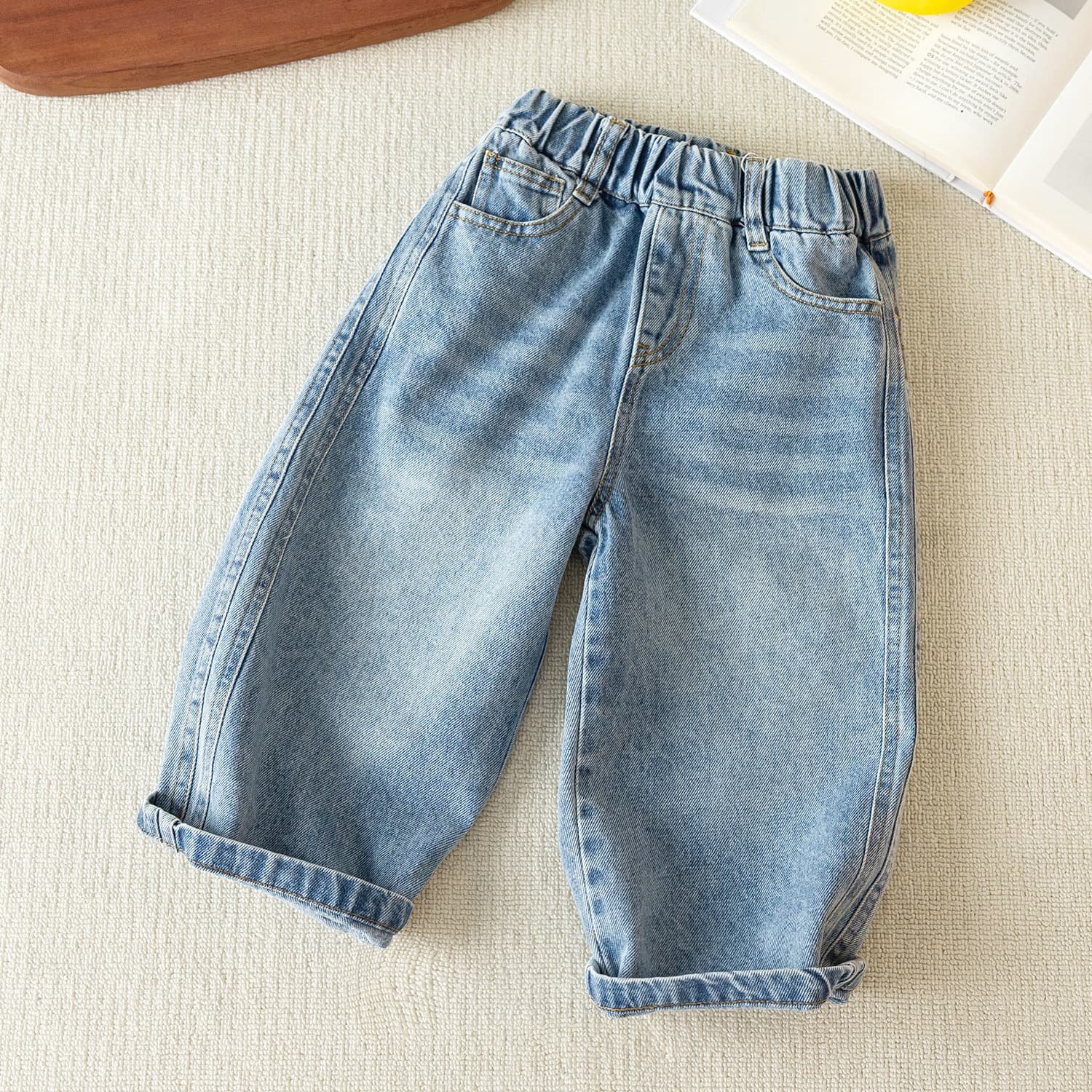 Kids Solid Soft Denim Jeans 2026 Spring Autumn New Style Boys Girls Korean Straight Leg Pants Baby Casual Long Pants Fashion